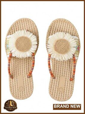 Women's 3D Floral Applique Flip Flops Slip On Flat Sandals Beach Vacation